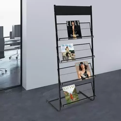 Floor-Standing Magazine Rack, Metal Newspaper Rack Display Rack,4-Tier Magazine Holder,for Magazine Files Newspapers (Black) 