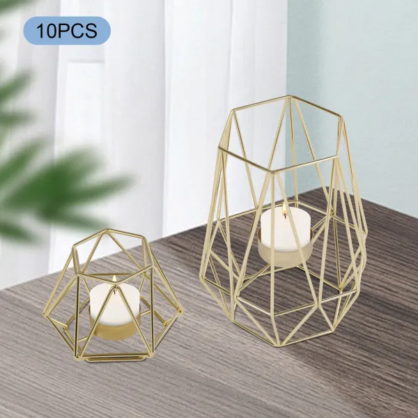 10 Pcs Metal Geometric Design Tea Light Votive Candle Holders, Iron Hollow Tealight Candle Holders, Gold (S + L) 10 Pcs Metal Geometric Design Tea Light Votive Candle Holders, Iron Hollow Tealight Candle Holders, Gold (S + L)