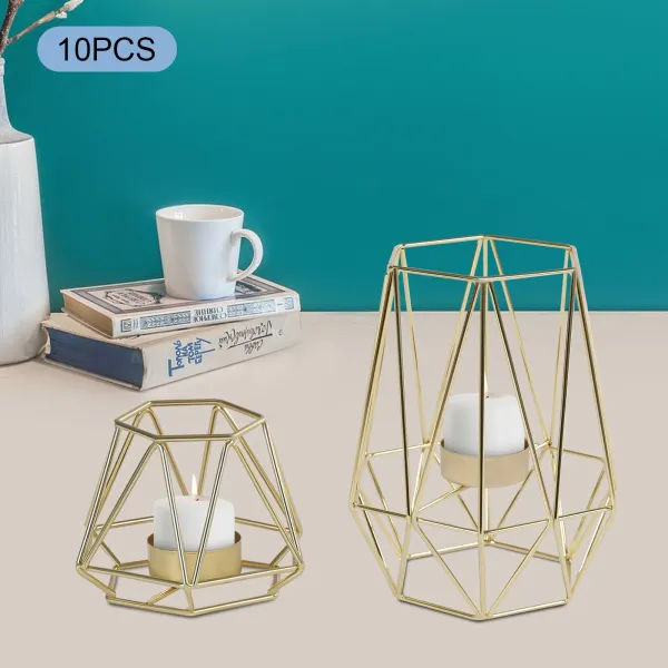 10 Pcs Metal Geometric Design Tea Light Votive Candle Holders, Iron Hollow Tealight Candle Holders, Gold (S + L) 10 Pcs Metal Geometric Design Tea Light Votive Candle Holders, Iron Hollow Tealight Candle Holders, Gold (S + L)