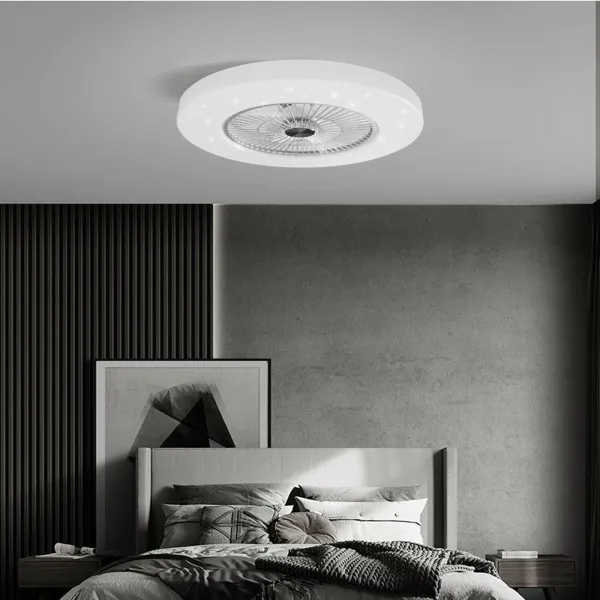 3-Color Ceiling Fan with Light Flush Mount Chandelier Ceiling Fan with 3 Speed Remote Control 5 Invisible Acrylic Blades Quite Motor