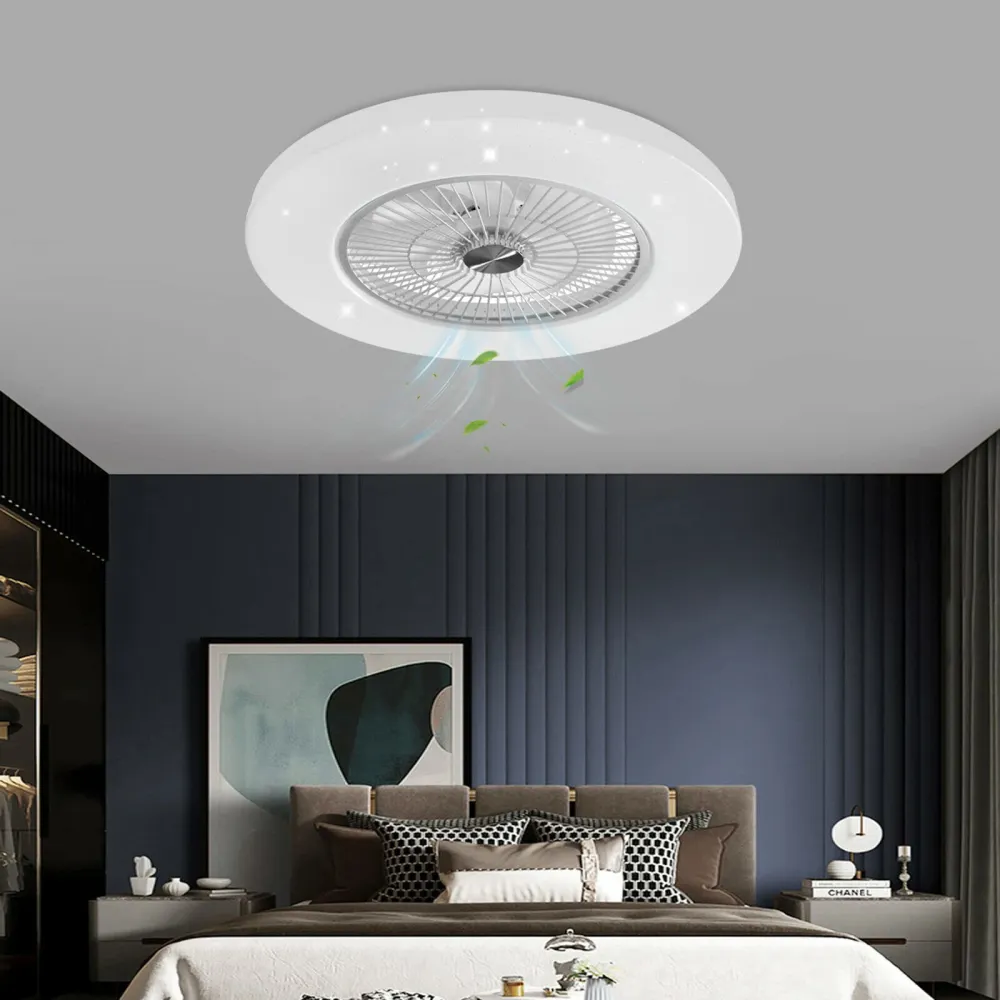 3-Color Ceiling Fan with Light Flush Mount Chandelier Ceiling Fan with 3 Speed Remote Control 5 Invisible Acrylic Blades Quite Motor