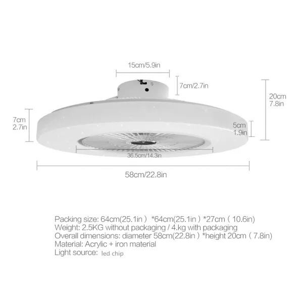 3-Color Ceiling Fan with Light Flush Mount Chandelier Ceiling Fan with 3 Speed Remote Control 5 Invisible Acrylic Blades Quite Motor