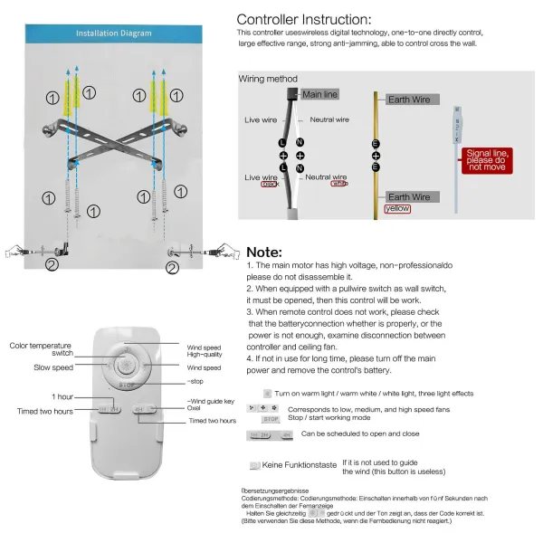 3-Color Ceiling Fan with Light Flush Mount Chandelier Ceiling Fan with 3 Speed Remote Control 5 Invisible Acrylic Blades Quite Motor