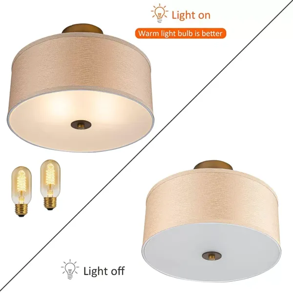 Euro Design Modern Close to Ceiling Light Semi Flush Mount Fixture 15" Wide Brushed Linen Drum Shade