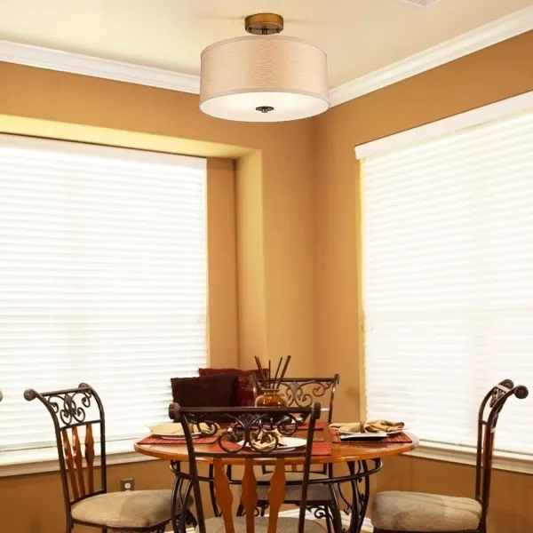 Euro Design Modern Close to Ceiling Light Semi Flush Mount Fixture 15" Wide Brushed Linen Drum Shade