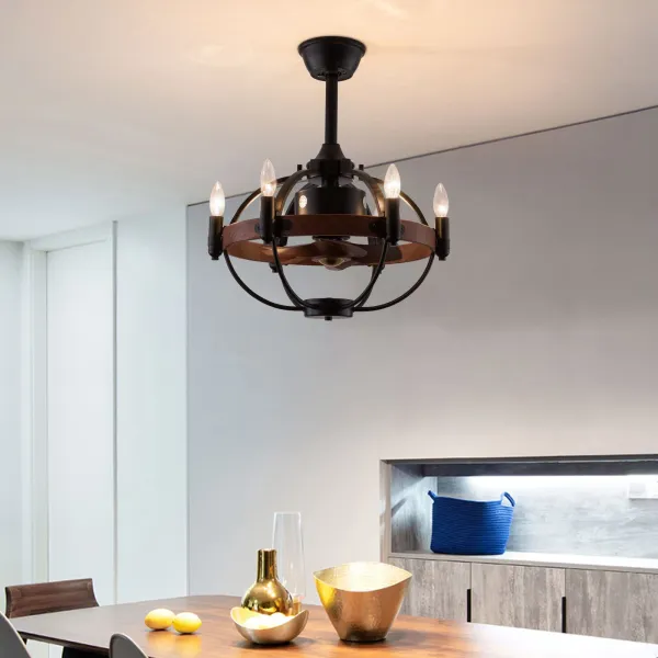 20'' Low Profile Small Flush Mount Farmhouse Industrial Caged Ceiling Fan with Lights, 6 Speed Ceiling Fan with Remote