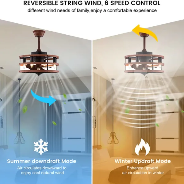 18'' Caged Ceiling Fan with Lights Remote Control, Rustic Farmhouse Ceiling Fan with Light