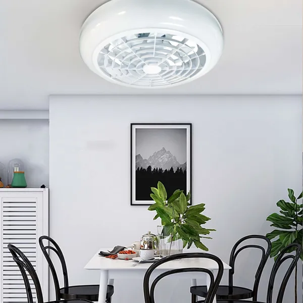 18'' Hidden Blade White Ceiling Fan with LED Lights and Remote Control Modern Acrylic Ceiling Fan Light