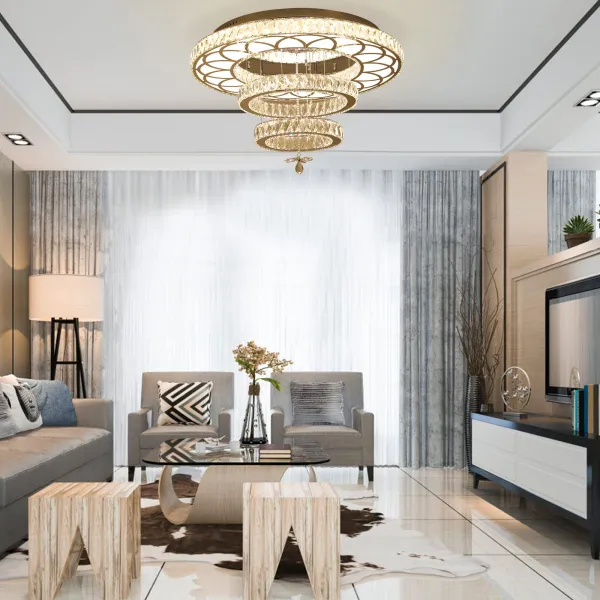 Modern Round Crystal Ceiling Light White+Clear,Crystal Chandelier 110-240V/80W with Remote Control ,Memory Function and Adjustable Working Time