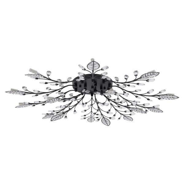Oukaning Ceiling Lights,Semi Flush Mount Contemporary Modern LED Leave Gold Black LED Metal Crystal Ceiling Chandelier Light Fixture