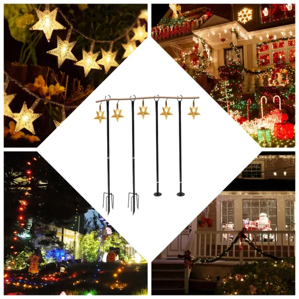 8Ft Outdoor String Light Pole Stand with Base and 5-Prong Fork Pole for String Lights for Backyard Garden Deck Parties Wedding(4 Pack) 8Ft Outdoor String Light Pole Stand with Base and 5-Prong Fork Pole for String Lights for Backyard Garden Deck Parties Wedding(4 Pack)