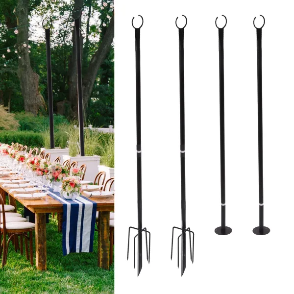 8Ft Outdoor String Light Pole Stand with Base and 5-Prong Fork Pole for String Lights for Backyard Garden Deck Parties Wedding(4 Pack) 8Ft Outdoor String Light Pole Stand with Base and 5-Prong Fork Pole for String Lights for Backyard Garden Deck Parties Wedding(4 Pack)