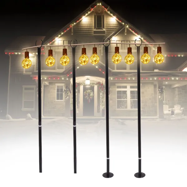 8Ft Outdoor String Light Pole Stand with Base and 5-Prong Fork Pole for String Lights for Backyard Garden Deck Parties Wedding(4 Pack) 8Ft Outdoor String Light Pole Stand with Base and 5-Prong Fork Pole for String Lights for Backyard Garden Deck Parties Wedding(4 Pack)