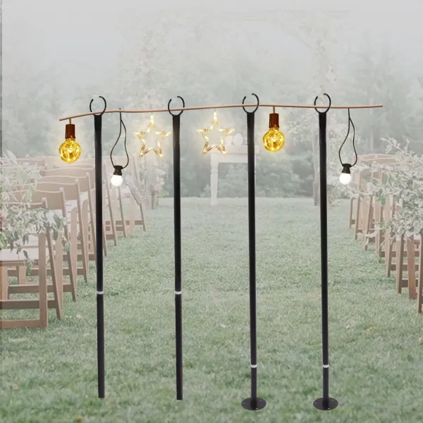 8Ft Outdoor String Light Pole Stand with Base and 5-Prong Fork Pole for String Lights for Backyard Garden Deck Parties Wedding(4 Pack) 8Ft Outdoor String Light Pole Stand with Base and 5-Prong Fork Pole for String Lights for Backyard Garden Deck Parties Wedding(4 Pack)