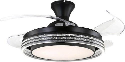 42'' Retractable Ceiling Fans with Lights and Remote Modern LED Ceiling Fan Black Color 6 Speeds Timing Chandelier