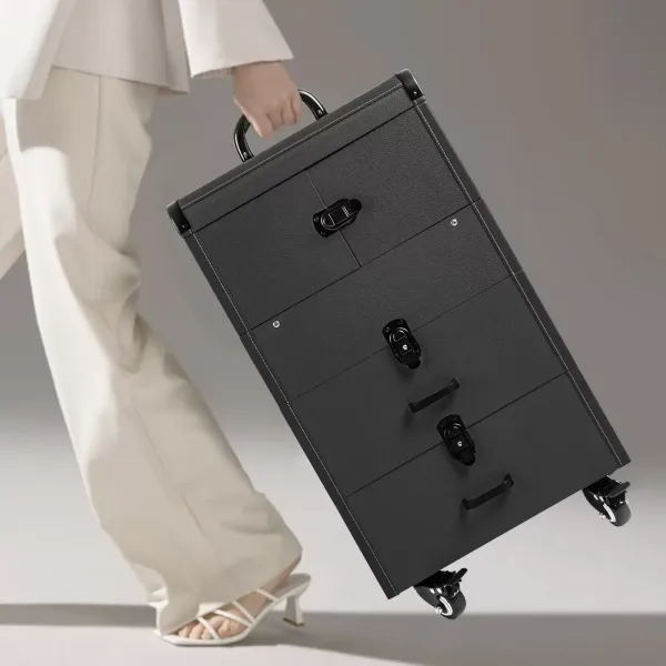 Rolling Makeup Case, Lockable Portable Cosmetic Organizer Trolley, Large Make up Cosmetic Orgainzer(Black)