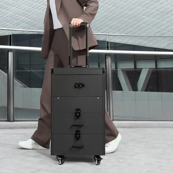 Rolling Makeup Case, Lockable Portable Cosmetic Organizer Trolley, Large Make up Cosmetic Orgainzer(Black)