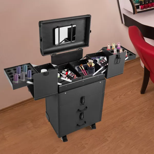 Rolling Makeup Case, Lockable Portable Cosmetic Organizer Trolley, Large Make up Cosmetic Orgainzer(Black)