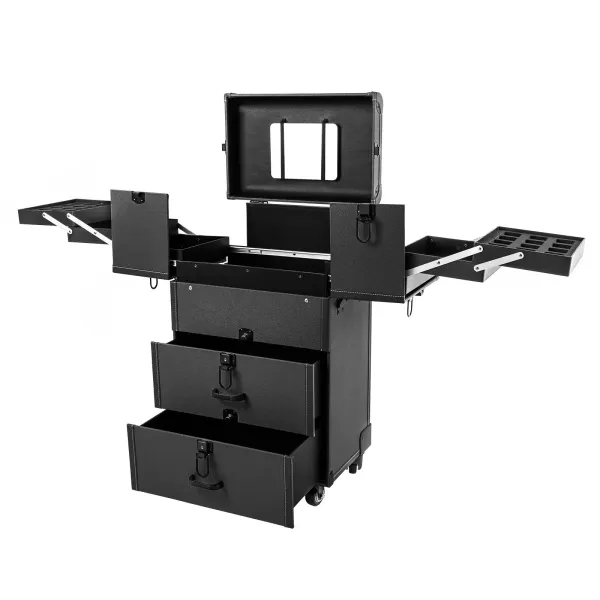 Rolling Makeup Case, Lockable Portable Cosmetic Organizer Trolley, Large Make up Cosmetic Orgainzer(Black)