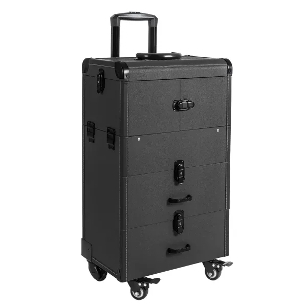 Rolling Makeup Case, Lockable Portable Cosmetic Organizer Trolley, Large Make up Cosmetic Orgainzer(Black)