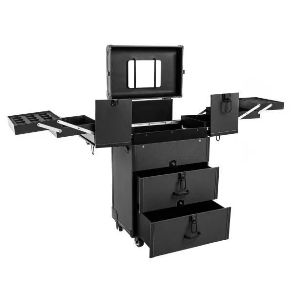 Rolling Makeup Case, Lockable Portable Cosmetic Organizer Trolley, Large Make up Cosmetic Orgainzer(Black)