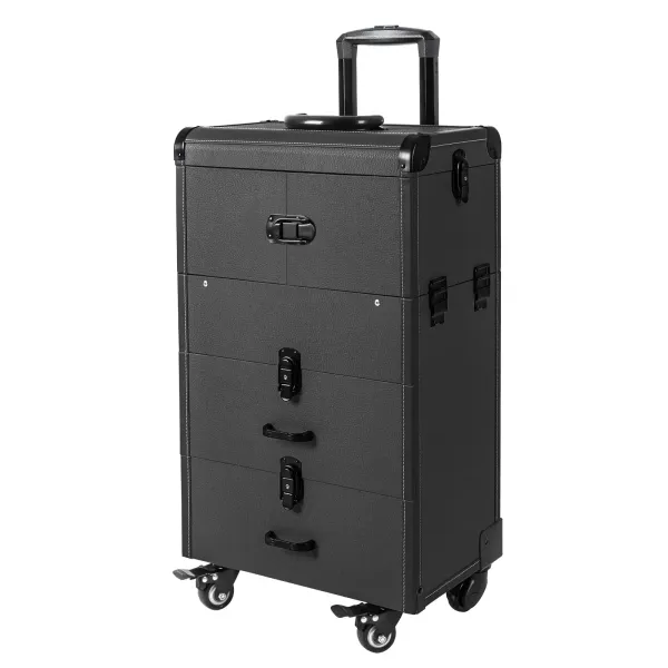 Rolling Makeup Case, Lockable Portable Cosmetic Organizer Trolley, Large Make up Cosmetic Orgainzer(Black)