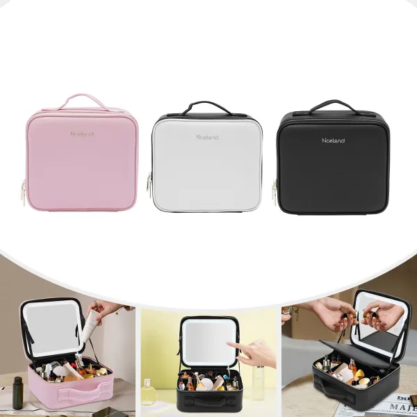 Makeup Train Case with Large Lighted Mirror 3 Color Scenarios Adjustable Brightness Large Cosmetic Organizer Makeup Train Case with Large Lighted Mirror 3 Color Scenarios Adjustable Brightness Large Cosmetic Organizer