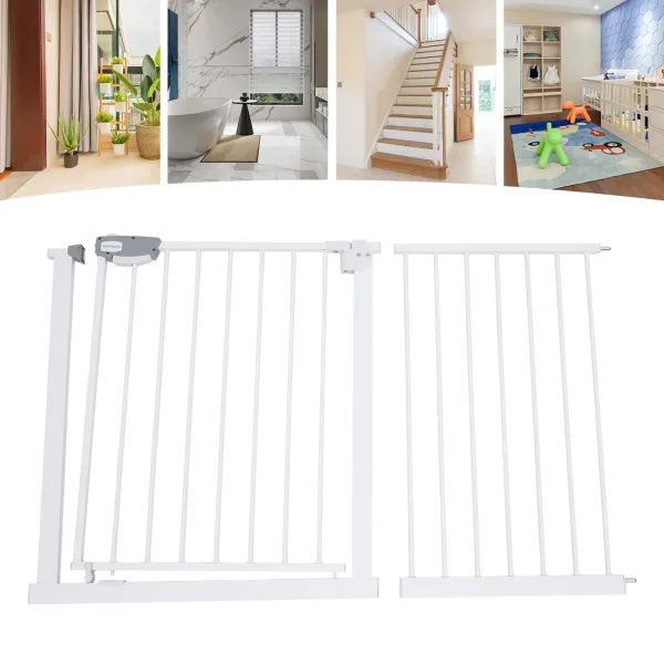 Baby Gate Retractable Extra Wide Long - Metal Pets Dog Cat Gate for Stairs Doorways Indoor Hallways - Child Safety Gate with Door and Wall Cups
