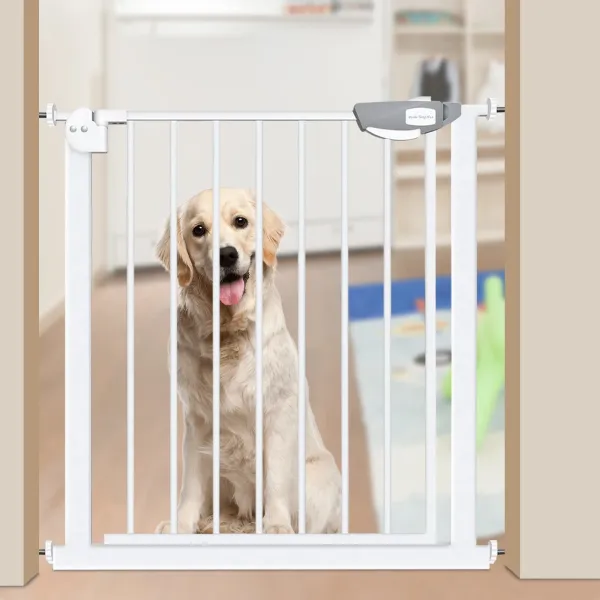 Baby Gate Retractable Extra Wide Long - Metal Pets Dog Cat Gate for Stairs Doorways Indoor Hallways - Child Safety Gate with Door and Wall Cups