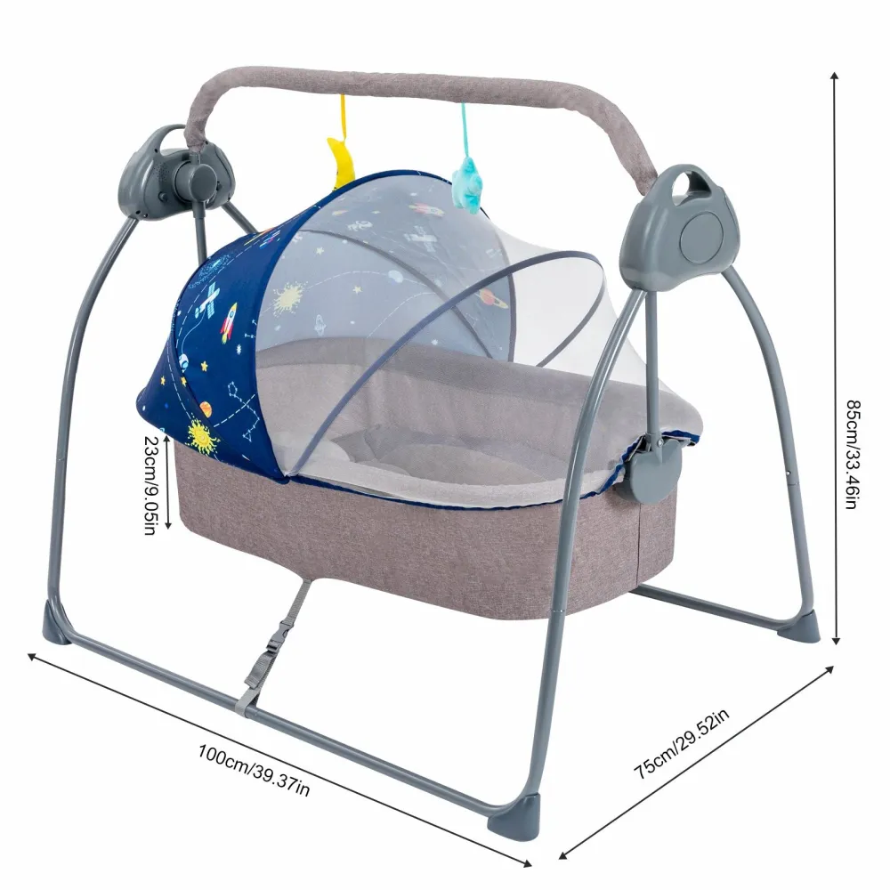 Baby Cradle Swing 5 Speed Electric Stand Crib Auto Rocking Chair Bed with Remote Control Infant Musical Sleeping Basket (Blue)