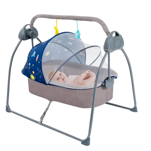 Baby Cradle Swing 5 Speed Electric Stand Crib Auto Rocking Chair Bed with Remote Control Infant Musical Sleeping Basket (Blue) Baby Cradle Swing 5 Speed Electric Stand Crib Auto Rocking Chair Bed with Remote Control Infant Musical Sleeping Basket (Blue)