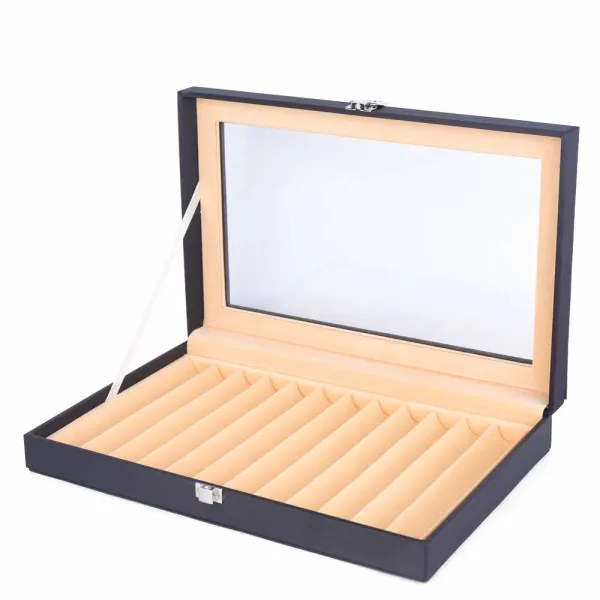 12pcs Leather Pen Display Case Storage Fountain Pen Collector Organizer Box with Glass Window 12pcs Leather Pen Display Case Storage Fountain Pen Collector Organizer Box with Glass Window