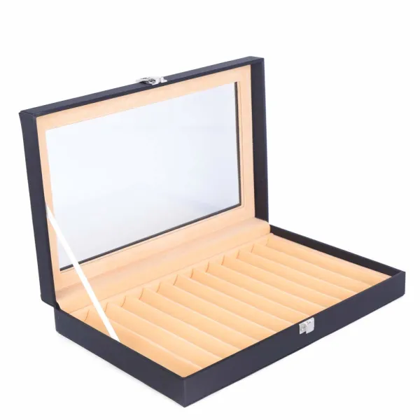 12pcs Leather Pen Display Case Storage Fountain Pen Collector Organizer Box with Glass Window 12pcs Leather Pen Display Case Storage Fountain Pen Collector Organizer Box with Glass Window
