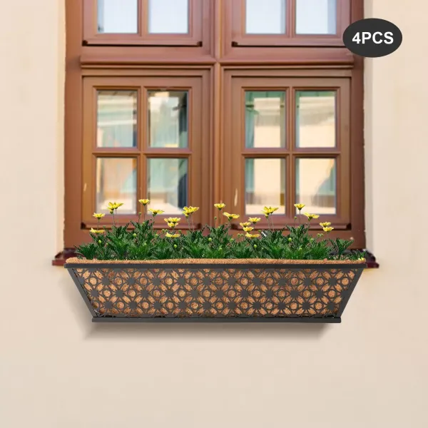 24" 4PCS Metal Hanging Window Boxes Horse Trough with Coconut Coir Liner-Flower 24" 4PCS Metal Hanging Window Boxes Horse Trough with Coconut Coir Liner-Flower