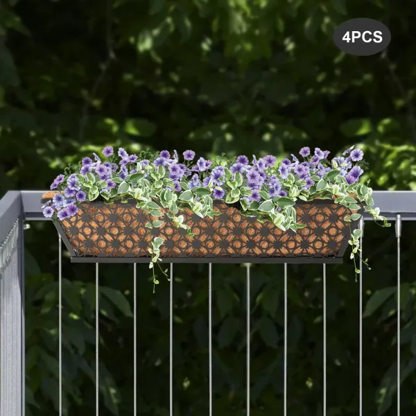 24" 4PCS Metal Hanging Window Boxes Horse Trough with Coconut Coir Liner-Flower 24" 4PCS Metal Hanging Window Boxes Horse Trough with Coconut Coir Liner-Flower