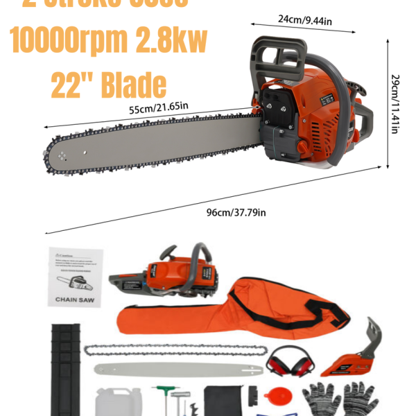 60cc Gas Powered Chainsaw with 22'' Guide Bar Saw Chain 2-Stroke Engine Cut Wood 60cc Gas Powered Chainsaw with 22'' Guide Bar Saw Chain 2-Stroke Engine Cut Wood