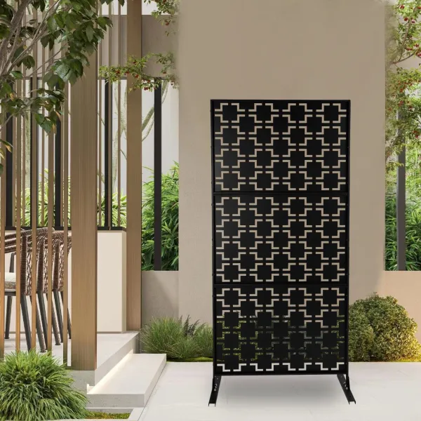 Privacy Screen Outdoor Decorative Panels Planter Wall Metal Fence Panels Modern Privacy Screen Fence Free Standing, Checker Style - Black Privacy Screen Outdoor Decorative Panels Planter Wall Metal Fence Panels Modern Privacy Screen Fence Free Standing, Checker Style - Black