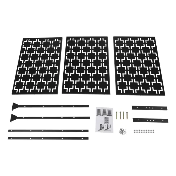 Privacy Screen Outdoor Decorative Panels Planter Wall Metal Fence Panels Modern Privacy Screen Fence Free Standing, Checker Style - Black Privacy Screen Outdoor Decorative Panels Planter Wall Metal Fence Panels Modern Privacy Screen Fence Free Standing, Checker Style - Black