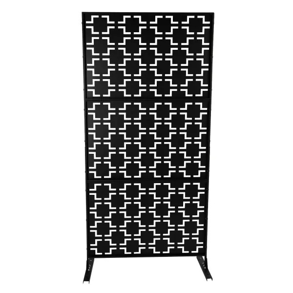 Privacy Screen Outdoor Decorative Panels Planter Wall Metal Fence Panels Modern Privacy Screen Fence Free Standing, Checker Style - Black Privacy Screen Outdoor Decorative Panels Planter Wall Metal Fence Panels Modern Privacy Screen Fence Free Standing, Checker Style - Black
