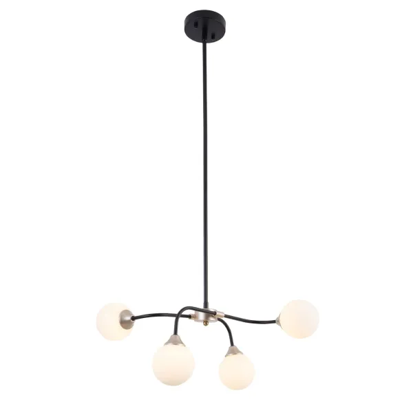 4-Light Chandelier Pendant, Black with Frost White Glass Globes, Chandelier Globe Chandeliers Light Fixture