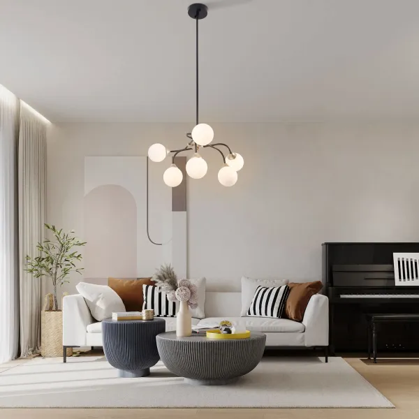 4-Light Chandelier Pendant, Black with Frost White Glass Globes, Chandelier Globe Chandeliers Light Fixture