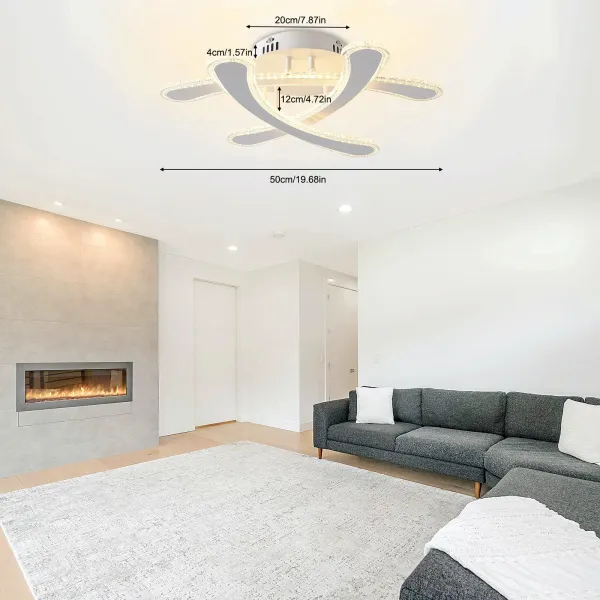 Modern LED Ceiling Light with Remote Control, Dia 19.68”/50cm, 3-Light Dimmable Ceiling Light Lighting Fixture