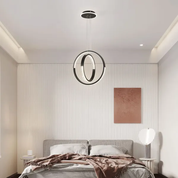Modern LED Chandelier 2 Ring Dimmable Chandeliers Lighting Adjustable Height Pendant Light Fixtures with Remote Control