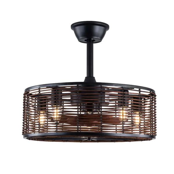 Caged Ceiling Fans with Lights Remote Control, Farmhouse Enclosed Ceiling Fan Lighting Kits with 3 Speeds Motor, Low Profile Ceiling Fan