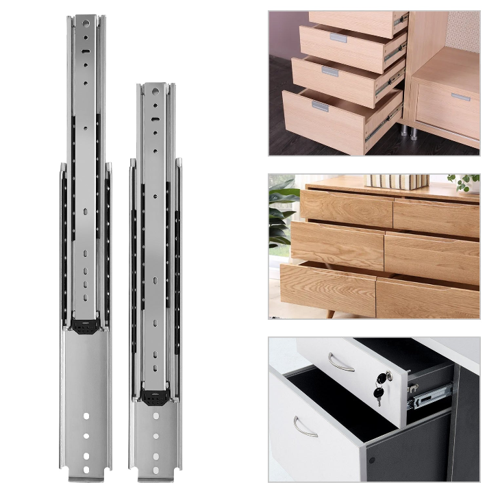 Heavy Duty Drawer Slides 56 Inch Full Extension Ball Bearing Industrial Drawer Slides 3 Section Drawer Tracks and Runners 500 lb Load Capacity Side Mount 1 Pair